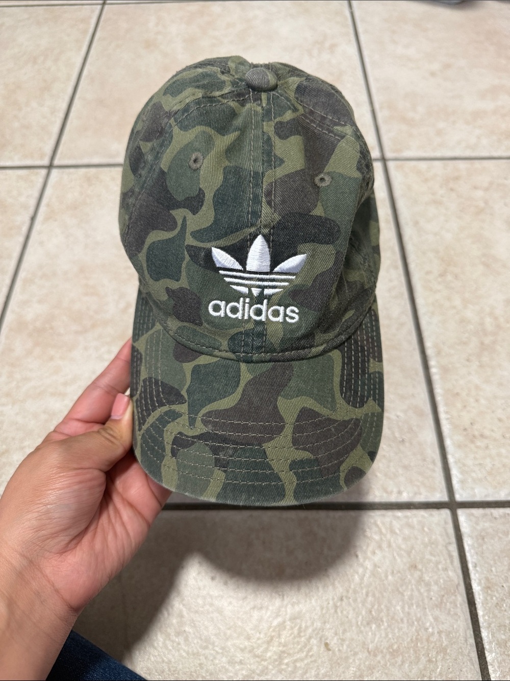 adidas Camo Baseball Hat - Olive Green & Dark Green